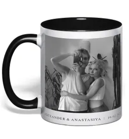 Чашка с цветной ручкой Фото з підписом та датою Черный фото