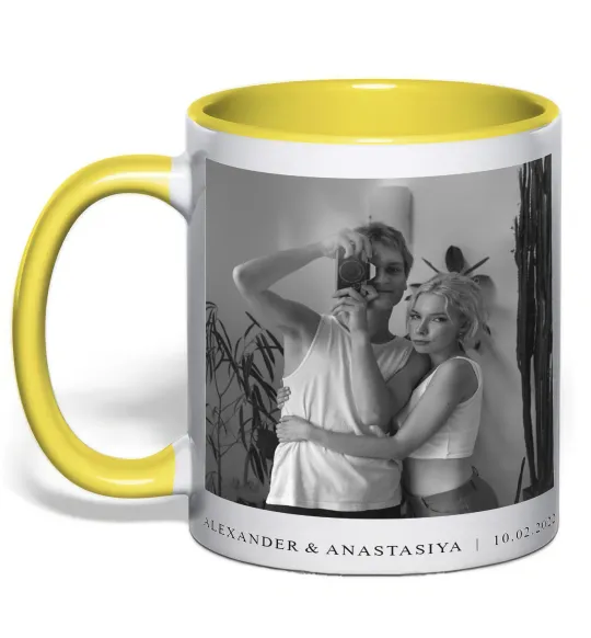 Чашка с цветной ручкой Фото з підписом та датою Лимонный фото