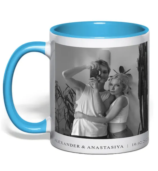 Чашка с цветной ручкой Фото з підписом та датою Голубой фото