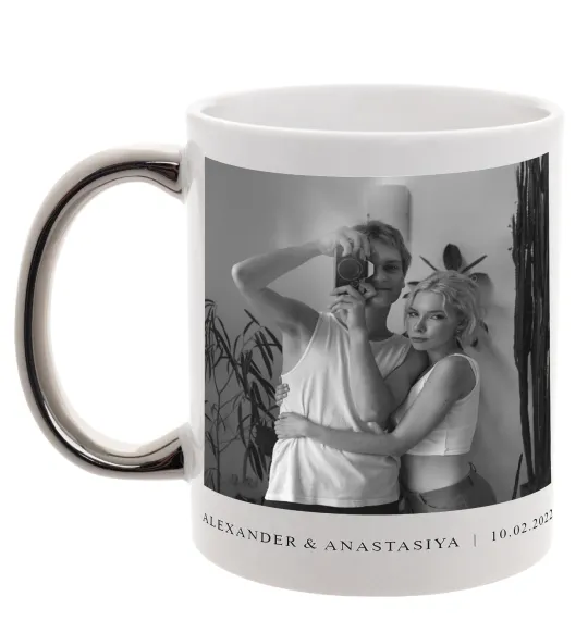 Чашка с цветной ручкой Фото з підписом та датою Серебро фото