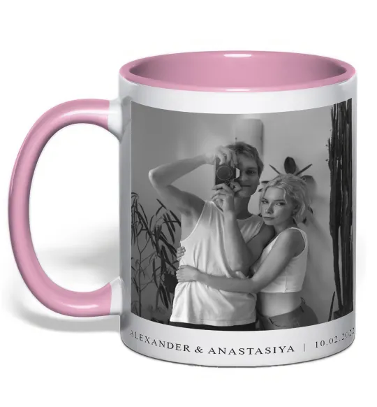 Чашка с цветной ручкой Фото з підписом та датою Нежно розовый фото