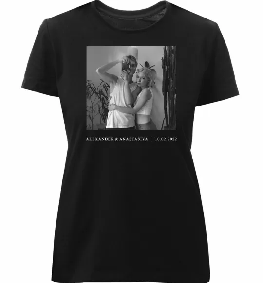 Жіноча преміум футболка Фото з підписом та датою Чорний фото