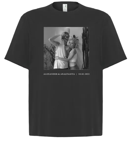 Футболка Оверсайз Фото з підписом та датою Чорний фото
