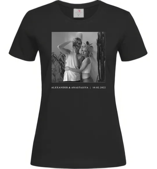 Жіноча футболка Фото з підписом та датою Чорний фото