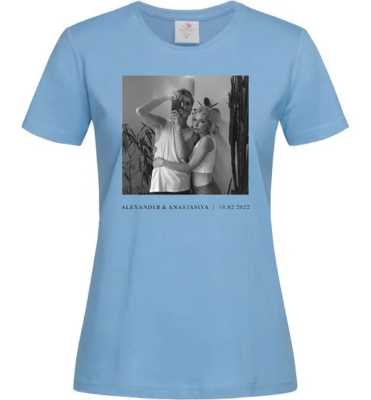 Жіноча футболка Фото з підписом та датою Блакитний фото