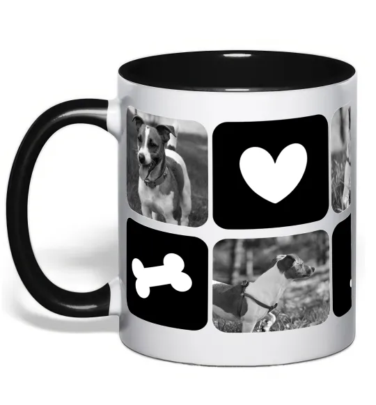 Чашка с цветной ручкой Фото тварин з символами Черный фото