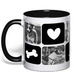 Чашка с цветной ручкой Фото тварин з символами Черный фото