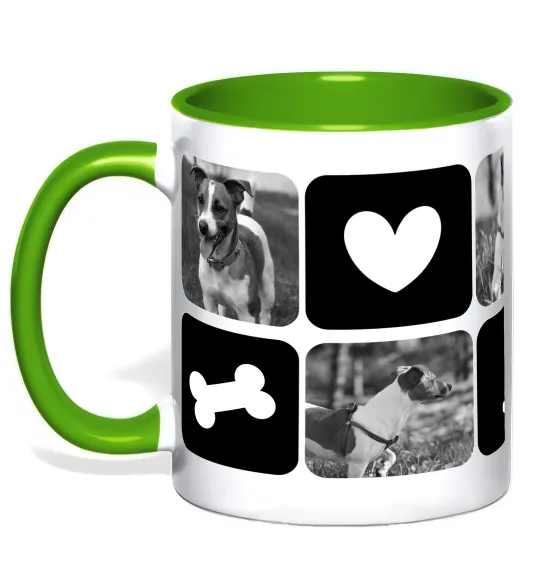 Чашка с цветной ручкой Фото тварин з символами Лаймовый фото