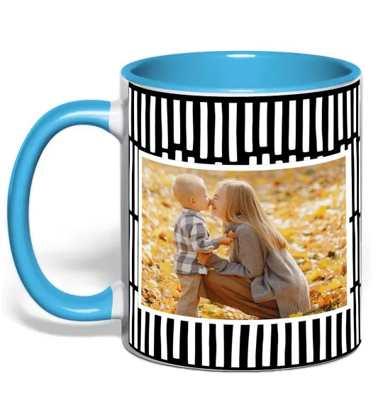 Чашка с цветной ручкой Фото з рамкою Голубой фото