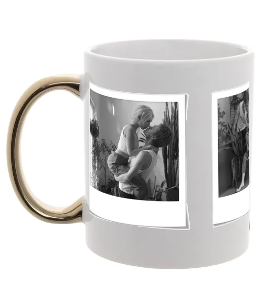 Чашка с цветной ручкой Фото в рамці полароїд Золото фото