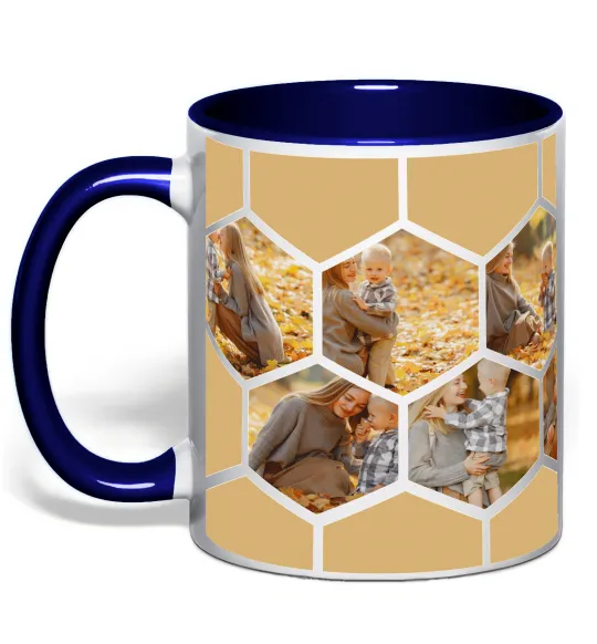 Чашка с цветной ручкой Фото в сотах Глубокий темно-синий фото