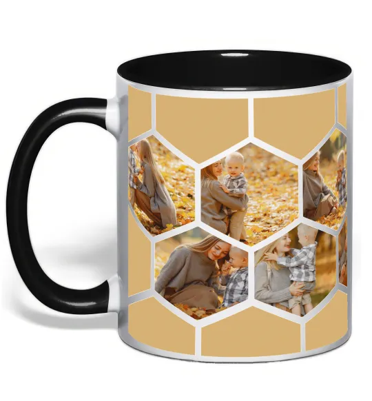 Чашка с цветной ручкой Фото в сотах Черный фото