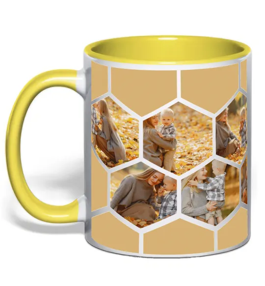 Чашка с цветной ручкой Фото в сотах Лимонный фото