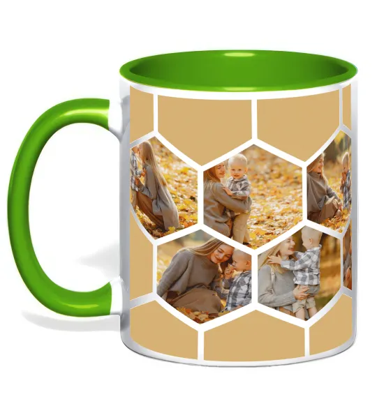 Чашка с цветной ручкой Фото в сотах Лаймовый фото