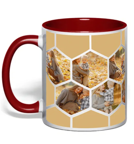 Чашка с цветной ручкой Фото в сотах Красный фото