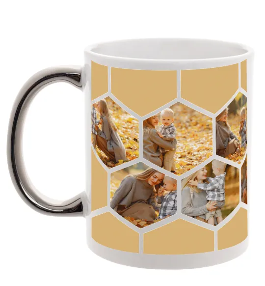 Чашка с цветной ручкой Фото в сотах Серебро фото