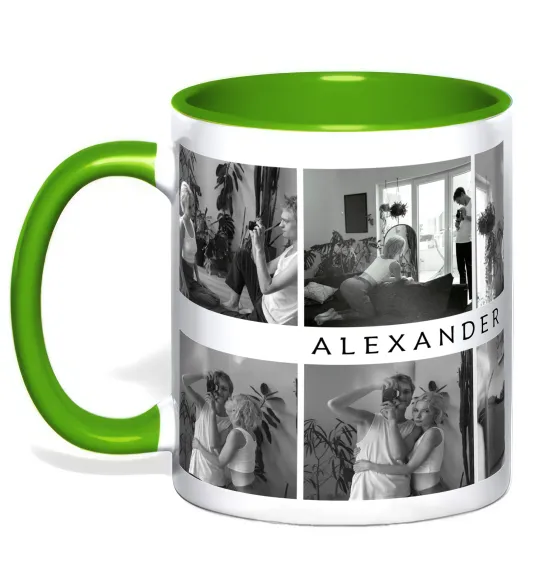 Чашка с цветной ручкой Фото 2 ряди custom Лаймовый фото