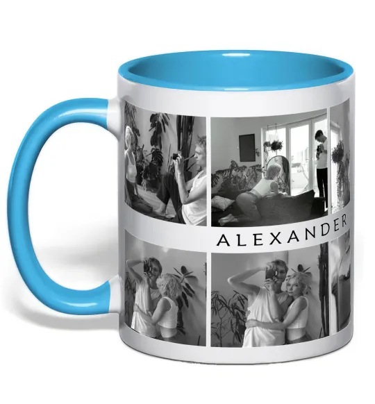 Чашка с цветной ручкой Фото 2 ряди custom Голубой фото