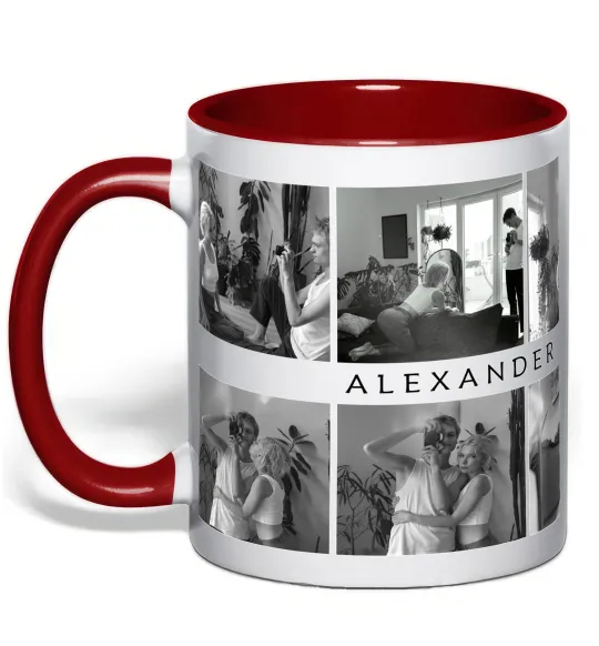 Чашка с цветной ручкой Фото 2 ряди custom Красный фото