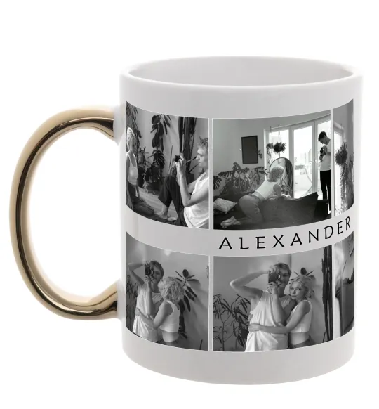 Чашка с цветной ручкой Фото 2 ряди custom Золото фото