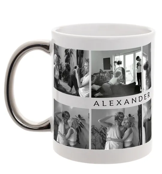 Чашка с цветной ручкой Фото 2 ряди custom Серебро фото