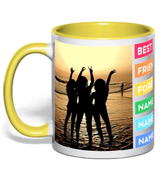 Чашка с цветной ручкой Best friends forever з іменами Лимонный фото