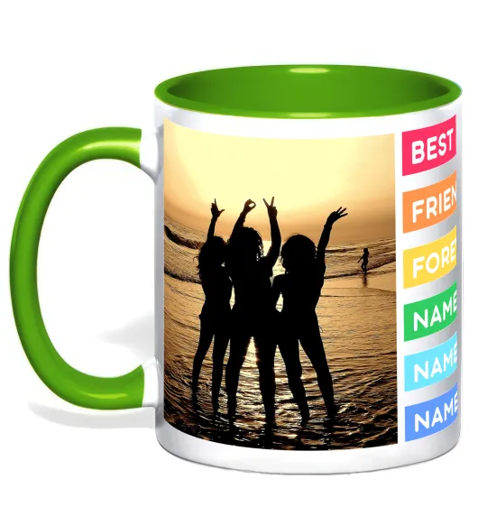 Чашка с цветной ручкой Best friends forever з іменами Лаймовый фото