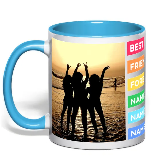 Чашка с цветной ручкой Best friends forever з іменами Голубой фото