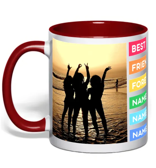 Чашка с цветной ручкой Best friends forever з іменами Красный фото