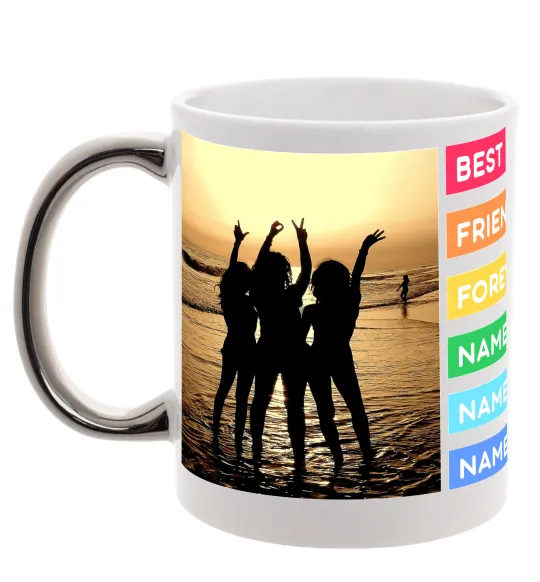 Чашка с цветной ручкой Best friends forever з іменами Серебро фото