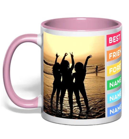 Чашка с цветной ручкой Best friends forever з іменами Нежно розовый фото