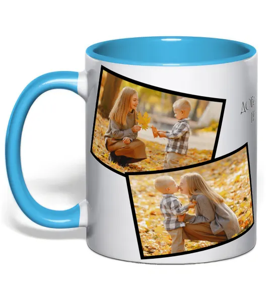 Чашка с цветной ручкой 4 фото з написом Голубой фото