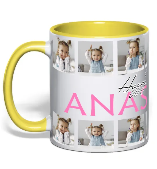 Чашка з кольоровою ручкою Happy Birthday іменний з фото Лимонний фото