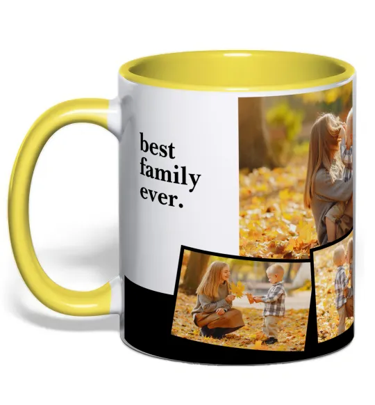 Чашка з кольоровою ручкою Best family ever Лимонний фото