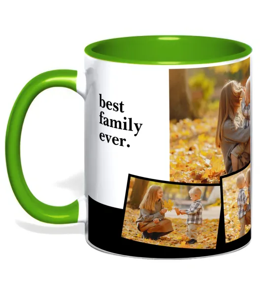 Чашка з кольоровою ручкою Best family ever Лаймовий фото