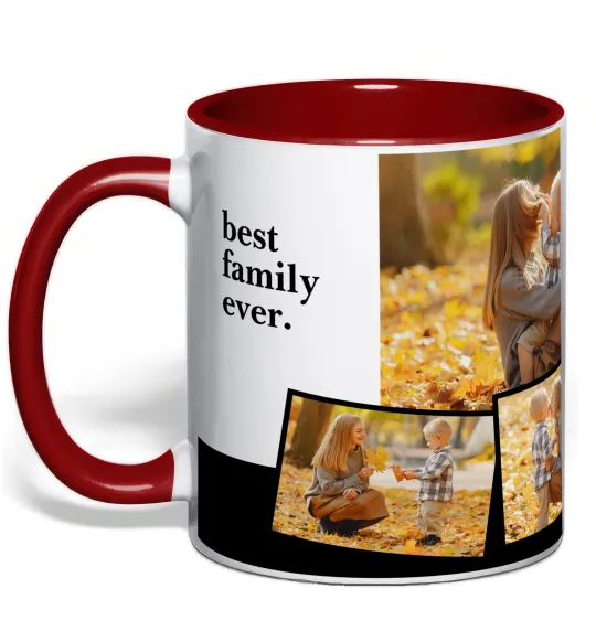 Чашка з кольоровою ручкою Best family ever Червоний фото