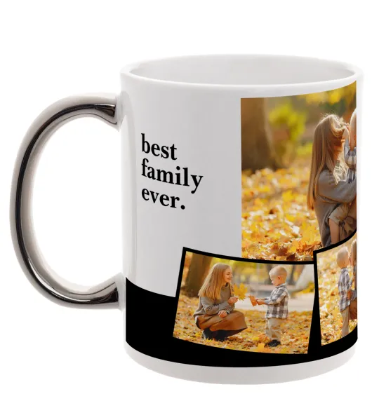 Чашка з кольоровою ручкою Best family ever Срібло фото