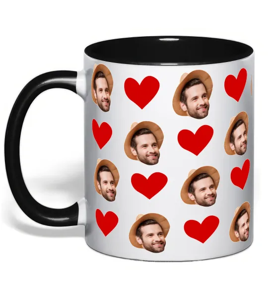 Чашка с цветной ручкой Фото з сердечками Черный фото