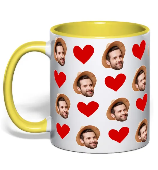 Чашка с цветной ручкой Фото з сердечками Лимонный фото