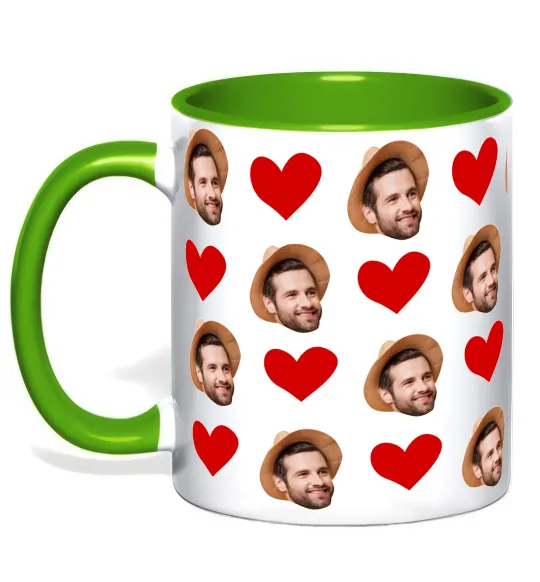 Чашка с цветной ручкой Фото з сердечками Лаймовый фото