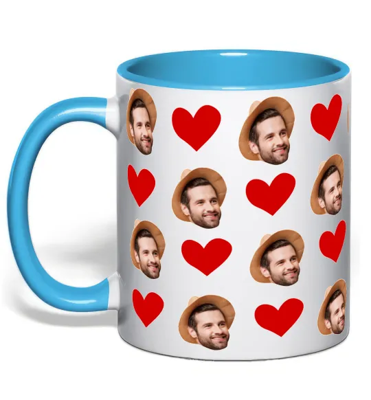 Чашка с цветной ручкой Фото з сердечками Голубой фото