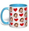 Чашка с цветной ручкой Фото з сердечками Голубой фото