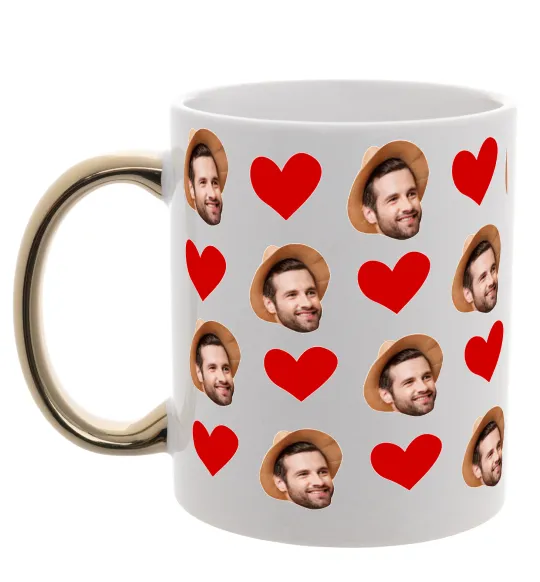 Чашка с цветной ручкой Фото з сердечками Золото фото