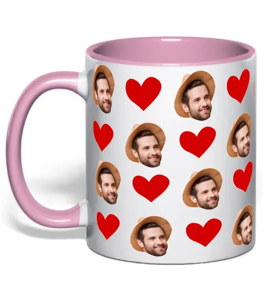 Чашка с цветной ручкой Фото з сердечками Нежно розовый фото