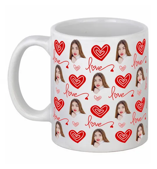 Чашка керамічна Фото з сердечками Білий фото