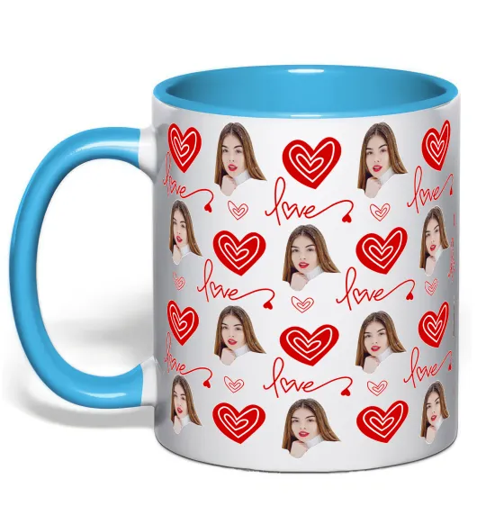 Чашка з кольоровою ручкою Фото з сердечками Блакитний фото