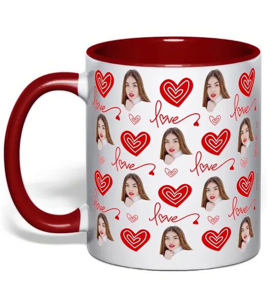 Чашка з кольоровою ручкою Фото з сердечками Червоний фото