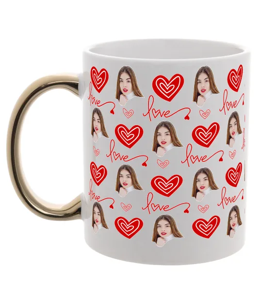 Чашка з кольоровою ручкою Фото з сердечками Золото фото