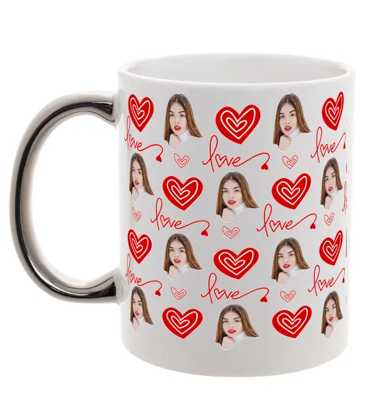 Чашка з кольоровою ручкою Фото з сердечками Срібло фото