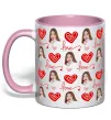 Чашка з кольоровою ручкою Фото з сердечками Ніжно рожевий фото